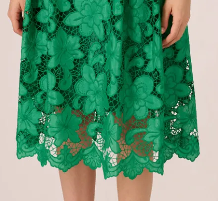 Adrianna Papell Wedding Guest Dresses|Petite-Friendly*Lace Sleeveless Midi Dress With Sheer Neck And Hem In
