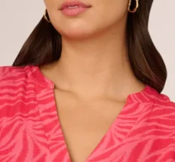 Adrianna Papell Wedding Guest Dresses|Ap Exclusives*Leaf Print Tiered Shift Dress With Long Bell Sleeves In Pink Multi
