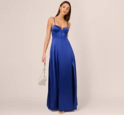 Adrianna Papell Wedding Guest Dresses|Formal Dresses*Liquid Satin Gown With Corset Bodice In Royal Sapphire