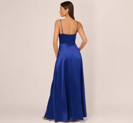 Adrianna Papell Wedding Guest Dresses|Formal Dresses*Liquid Satin Gown With Corset Bodice In Royal Sapphire