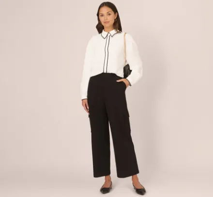 Adrianna Papell Tops & Blouses|Co-Ord Sets*Long Sleeve Button Down Top With Embroidered Details In Ivory Black