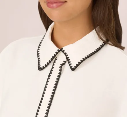 Adrianna Papell Tops & Blouses|Co-Ord Sets*Long Sleeve Button Down Top With Embroidered Details In Ivory Black