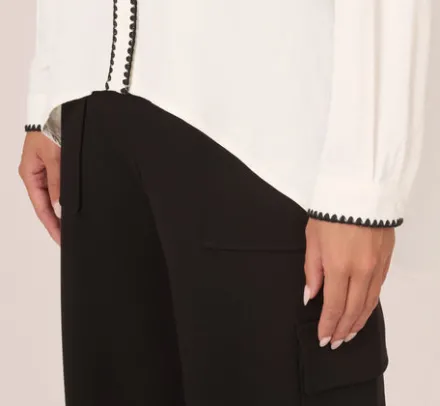Adrianna Papell Tops & Blouses|Co-Ord Sets*Long Sleeve Button Down Top With Embroidered Details In Ivory Black