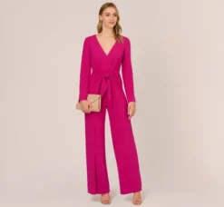 Adrianna Papell Jumpsuits|Day Dresses*Long Sleeve Crepe Jumpsuit With Tie Front In Hot Orchid
