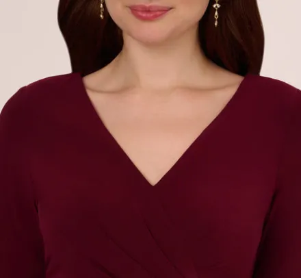 Adrianna Papell Wedding Guest Dresses|Day Dresses*Long Sleeve Draped Jersey Dress With Chain Trim In Blackened Red
