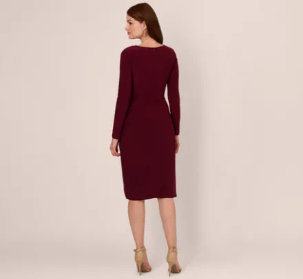 Adrianna Papell Wedding Guest Dresses|Day Dresses*Long Sleeve Draped Jersey Dress With Chain Trim In Blackened Red