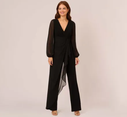 Adrianna Papell Jumpsuits|Day Dresses*Long Sleeve Jersey Jumpsuit With Chiffon Details In