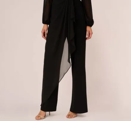 Adrianna Papell Jumpsuits|Day Dresses*Long Sleeve Jersey Jumpsuit With Chiffon Details In