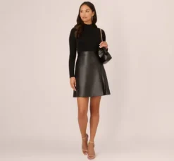 Adrianna Papell Wedding Guest Dresses|Ap Exclusives*Long Sleeve Ponte Knit Dress With Faux Leather Skirt In