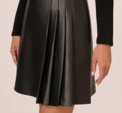 Adrianna Papell Wedding Guest Dresses|Ap Exclusives*Long Sleeve Ponte Knit Dress With Faux Leather Skirt In