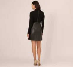 Adrianna Papell Wedding Guest Dresses|Ap Exclusives*Long Sleeve Ponte Knit Dress With Faux Leather Skirt In