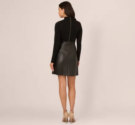 Adrianna Papell Wedding Guest Dresses|Ap Exclusives*Long Sleeve Ponte Knit Dress With Faux Leather Skirt In