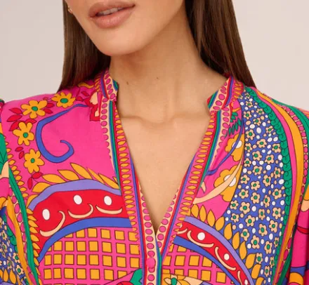 Adrianna Papell Wedding Guest Dresses|Day Dresses*Long Sleeve Retro Printed A Line Dress In Pink Multi