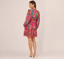 Adrianna Papell Wedding Guest Dresses|Day Dresses*Long Sleeve Retro Printed A Line Dress In Pink Multi