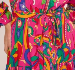 Adrianna Papell Wedding Guest Dresses|Day Dresses*Long Sleeve Retro Printed A Line Dress In Pink Multi