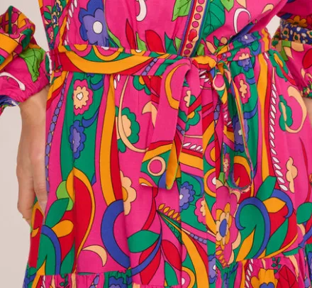 Adrianna Papell Wedding Guest Dresses|Day Dresses*Long Sleeve Retro Printed A Line Dress In Pink Multi