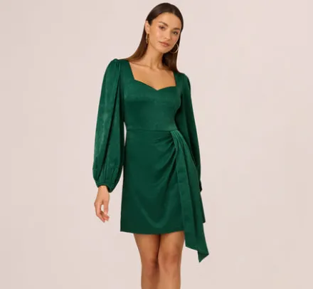 Adrianna Papell Wedding Guest Dresses|Day Dresses*Long Sleeve Satin Dress With Draped Details In Dark Ivy