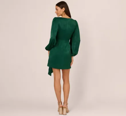 Adrianna Papell Wedding Guest Dresses|Day Dresses*Long Sleeve Satin Dress With Draped Details In Dark Ivy