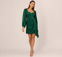 Adrianna Papell Wedding Guest Dresses|Day Dresses*Long Sleeve Satin Dress With Draped Details In Dark Ivy
