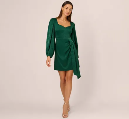 Adrianna Papell Wedding Guest Dresses|Day Dresses*Long Sleeve Satin Dress With Draped Details In Dark Ivy