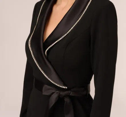 Adrianna Papell Jumpsuits*Long Sleeve Tuxedo Jumpsuit With Crystal Trim In