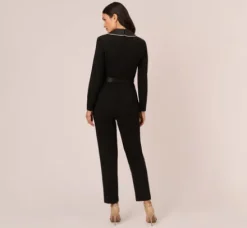 Adrianna Papell Jumpsuits*Long Sleeve Tuxedo Jumpsuit With Crystal Trim In