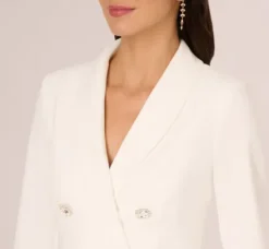 Adrianna Papell Day Dresses|Little White Dresses*Long Sleeve Tuxedo Mini Dress With Crystal Button Accents In