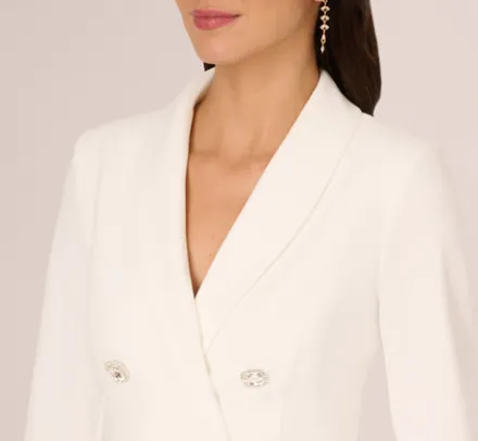 Adrianna Papell Day Dresses|Little White Dresses*Long Sleeve Tuxedo Mini Dress With Crystal Button Accents In