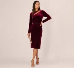 Adrianna Papell Wedding Guest Dresses|Ap Exclusives*Long Sleeve Velvet Dress With Asymmetric Cutout Neckline In