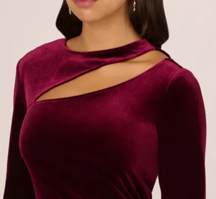 Adrianna Papell Wedding Guest Dresses|Ap Exclusives*Long Sleeve Velvet Dress With Asymmetric Cutout Neckline In