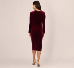 Adrianna Papell Wedding Guest Dresses|Ap Exclusives*Long Sleeve Velvet Dress With Asymmetric Cutout Neckline In