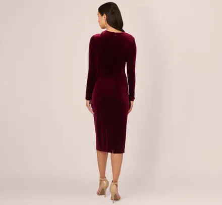 Adrianna Papell Wedding Guest Dresses|Ap Exclusives*Long Sleeve Velvet Dress With Asymmetric Cutout Neckline In