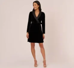 Adrianna Papell Wedding Guest Dresses|Day Dresses*Long Sleeve Velvet Tuxedo Dress In