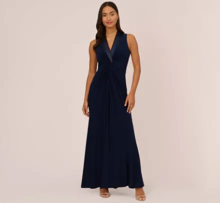 Adrianna Papell Wedding Guest Dresses|Formal Dresses*Matte Jersey Twist Front Tuxedo Long Gown In