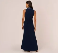 Adrianna Papell Wedding Guest Dresses|Formal Dresses*Matte Jersey Twist Front Tuxedo Long Gown In