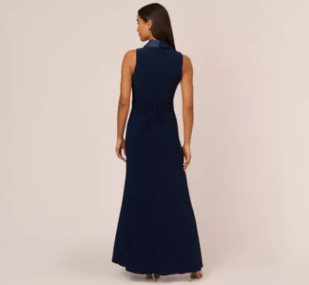 Adrianna Papell Wedding Guest Dresses|Formal Dresses*Matte Jersey Twist Front Tuxedo Long Gown In