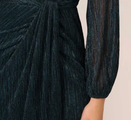 Adrianna Papell Wedding Guest Dresses|Formal Dresses*Metallic Crinkled Mesh Draped Long Gown In Teal Sapphire