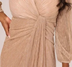 Adrianna Papell Wedding Guest Dresses|Formal Dresses*Metallic Crinkled Mesh Draped Long Gown In Light Gold