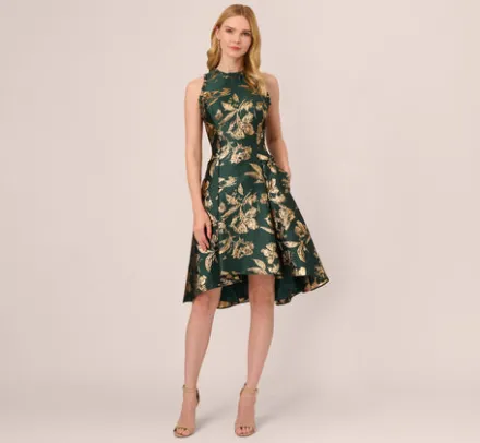 Adrianna Papell Wedding Guest Dresses|Day Dresses*Metallic Jacquard High Low Dress With Ruffle Details In