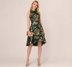 Adrianna Papell Wedding Guest Dresses|Day Dresses*Metallic Jacquard High Low Dress With Ruffle Details In