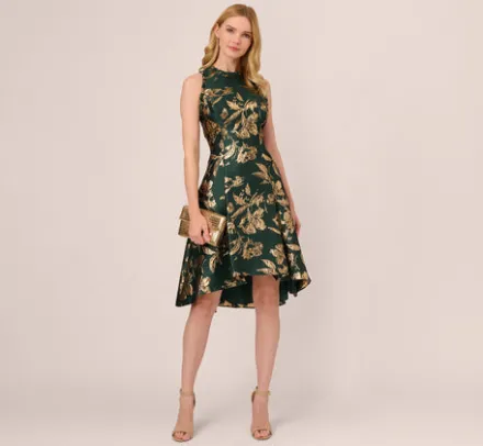 Adrianna Papell Wedding Guest Dresses|Day Dresses*Metallic Jacquard High Low Dress With Ruffle Details In