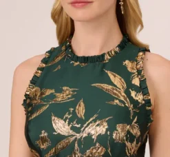 Adrianna Papell Wedding Guest Dresses|Day Dresses*Metallic Jacquard High Low Dress With Ruffle Details In