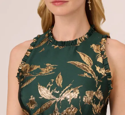 Adrianna Papell Wedding Guest Dresses|Day Dresses*Metallic Jacquard High Low Dress With Ruffle Details In