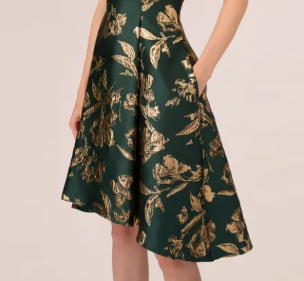 Adrianna Papell Wedding Guest Dresses|Day Dresses*Metallic Jacquard High Low Dress With Ruffle Details In