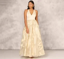 Adrianna Papell Wedding Guest Dresses|Formal Dresses*Metallic Jacquard Sleeveless Ball Gown With Crinoline Details In Light Gold