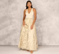 Adrianna Papell Wedding Guest Dresses|Formal Dresses*Metallic Jacquard Sleeveless Ball Gown With Crinoline Details In Light Gold