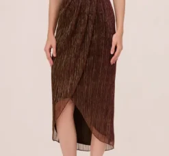 Adrianna Papell Wedding Guest Dresses|Formal Dresses*Metallic Knit Halter Midi Dress With Wrap Skirt In
