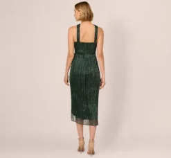 Adrianna Papell Wedding Guest Dresses|Formal Dresses*Metallic Knit Halter Midi Dress With Wrap Skirt In Green Pine