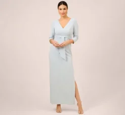 Adrianna Papell Wedding Guest Dresses|Formal Dresses*Metallic Knit Tie-Front Long Column Gown In