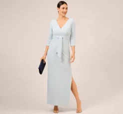 Adrianna Papell Wedding Guest Dresses|Formal Dresses*Metallic Knit Tie-Front Long Column Gown In